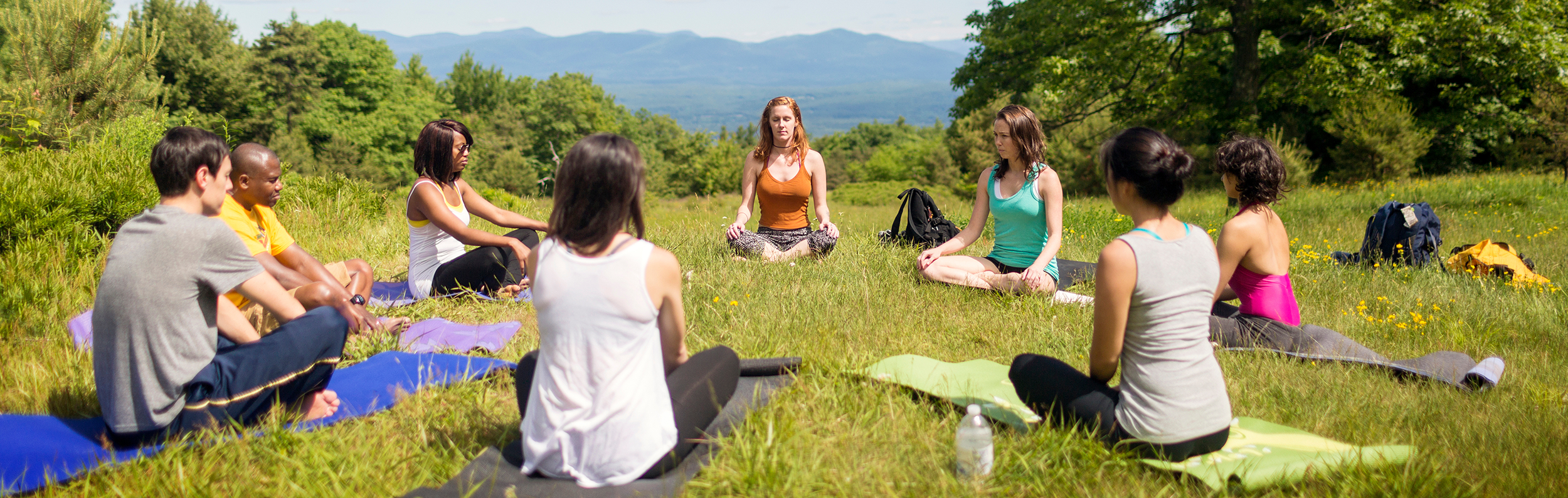 Group of people meditating outdoor.