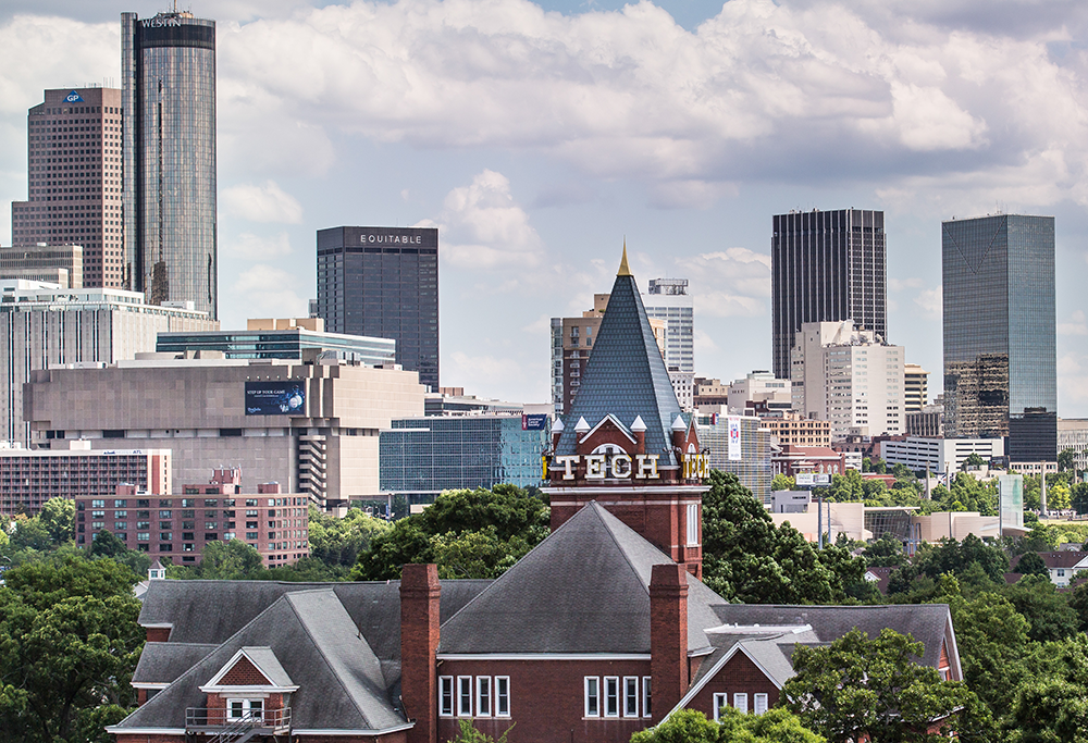 Atlanta skyline behind Tech Tower.