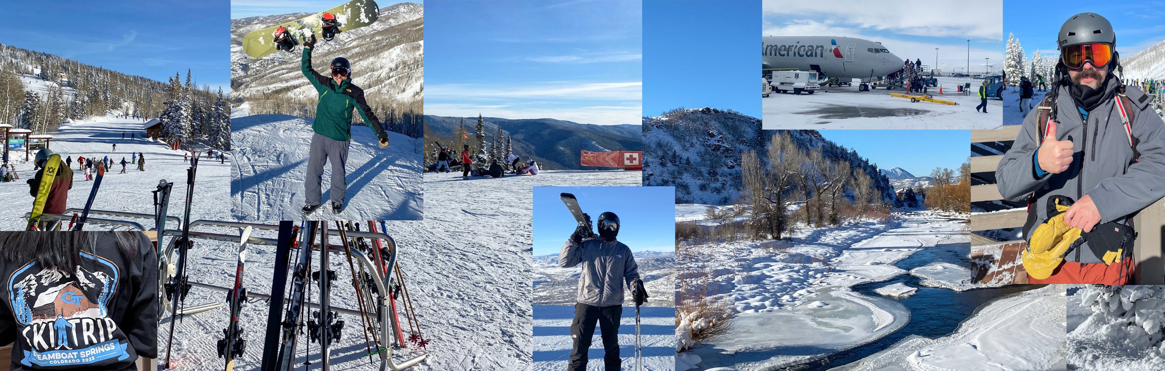 A collage of photos of the 2022 ski trip.