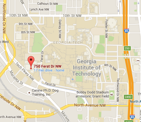 Map of the CRC location, 750 Ferst Drive, Atlanta, GA 30332