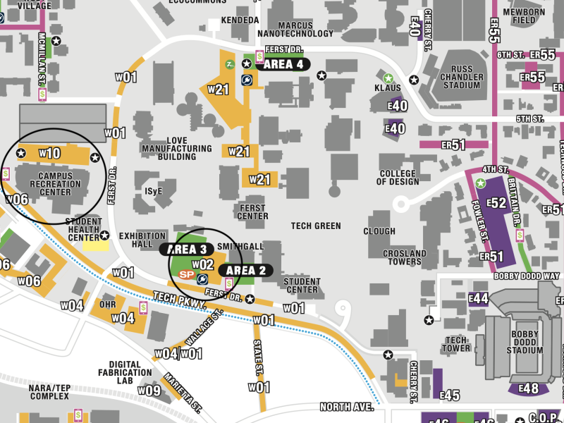 Guests will park in the Campus Recreation deck (W10) and Student Center parking deck (W2).  